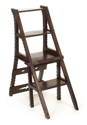 Lot 357 - Library steps. Arts and Crafts metamorphic library chair/steps