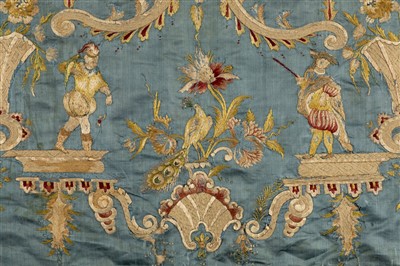 Lot 156 - Embroidery. A large silk rococo bed cover, early 18th century