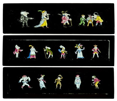 Lot 105 - Magic Lantern Slides. A group of 65 hand-painted panoramic lantern slides, 19th century