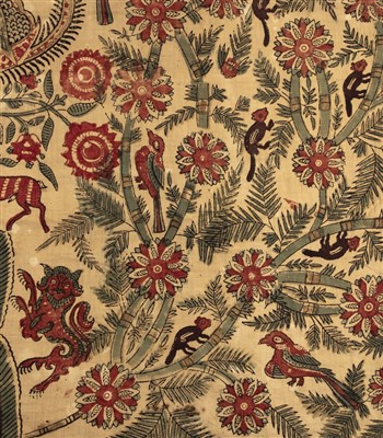Lot 180 - Palampore. A collection of hand-dyed fabric pieces, India, 18th century