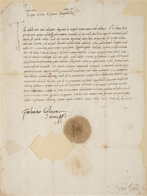 Lot 297 - Colonna (Fabrizio, 1450-1520). Letter signed, 'Fabritio Colonna/Manu pp.', Naples, 16 May 1517