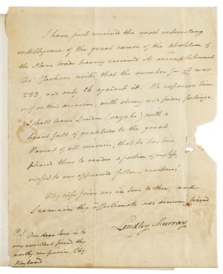 Lot 286 - Slave Trade abolitionists. A small group of items relating to slave trade abolitionists, 1807
