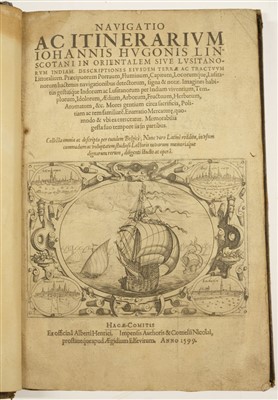 Lot 43 - Linschoten (Jan Huyghen van). Navigatio ac itinerarium in orientalem, 1st edition in Latin, 1599