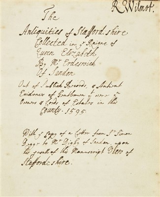 Lot 262 - Erdeswick [Sampson]. The Antiquities of Staffordshire, manuscript copy, c.1700