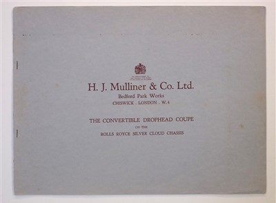 Lot 21 - Mulliner (H.J. & Co. Ltd.). Rolls Royce Convertible Drophead Coupe brochure, circa 1960