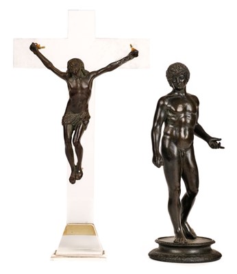 Lot 318 - Bronze figure. Crucified Christ, possibly 18th century