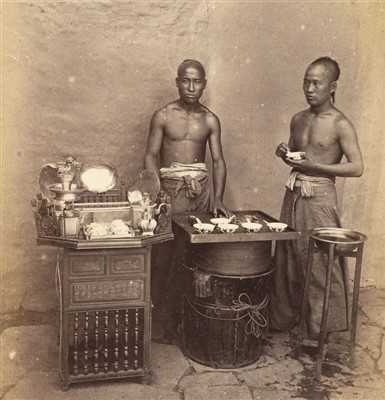 Lot 53 - China. A group of three albumen print photographs taken from an album dated 1857