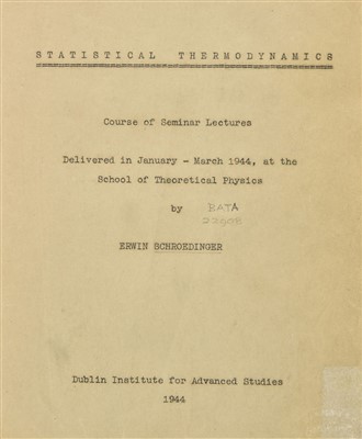 Lot 369 - Schroedinger (Erwin). Statistical Thermodynamics, Dublin Institute for Advanced Studies, 1944