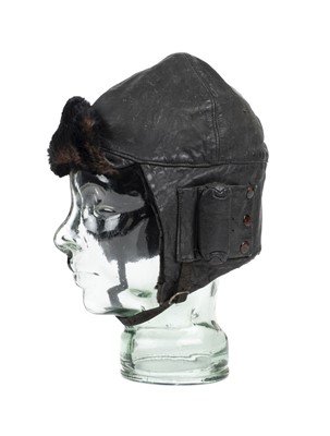Lot 146 - Royal Flying Corps. A WWI period brown leather flying helmet