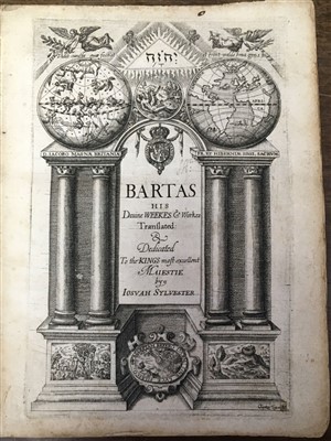 Lot 373 - Saluste Du Bartas (Guillaume de), Bartas His Devine Weekes & Workes, 1st edition, [H. Lownes, 1605]