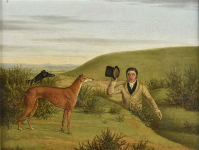 Lot 158 - Coursing. Two Greyhounds and their owner, circa 1820