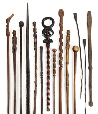 Lot 116 - Staffs. A collection of African staffs including Zulu