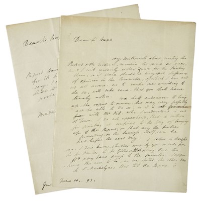 Lot 292 - Windham (William, 1750-1810). Two autograph letters signed to Sir Joseph Banks (1743-1820), 1793