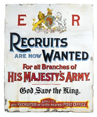 Lot 184 - Enamel sign. A Boer War recruiting enamel sign