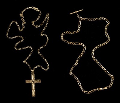 Lot 15 - Necklace. A 9ct gold necklace and T-bar plus 1 other chain