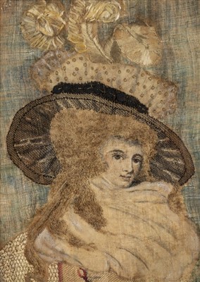 Lot 154 - Embroidered picture. A late 18th century picture of a lady