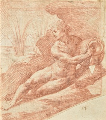 Lot 245 - Italian School. River god with vase lying on a riverbank, 17th century