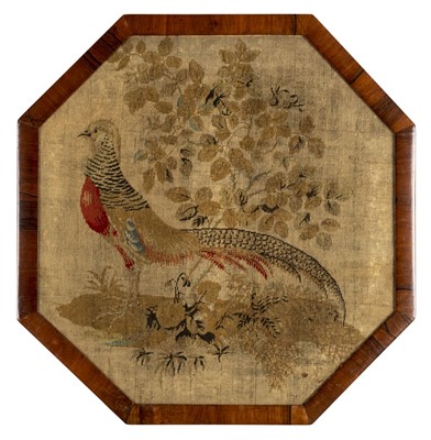 Lot 176 - Needlework picture. An octagonal tapestry picture of a golden pheasant, Victorian