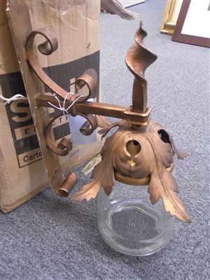 Lot 135 - Wall lights. A pair of Edwardian gilt metal wall lights