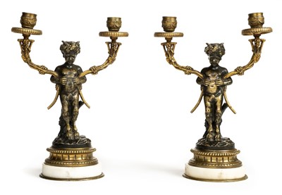 Lot 47 - Candelabra. A pair of 19th century candelabra modelled as Satyr