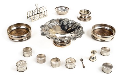 Lot 36 - Fruit bowl. A Victorian silver fruit bowl together with various silver items