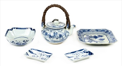 Lot 96 - Oriental ceramics. A 19th century Chinese blue and white dish and other items