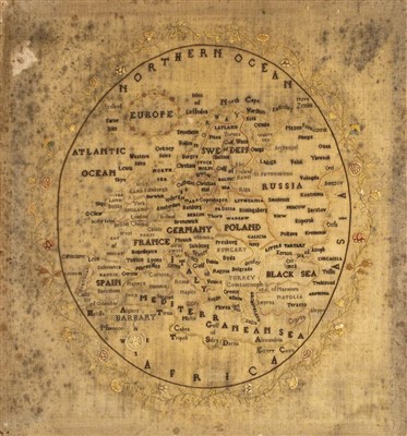 Lot 28 - Embroidered map. Europe, by M.S. Smeaton, 1823
