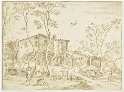 Lot 221 - Flemish School, Rustic landscape with Tobias and the Angel, 17th century