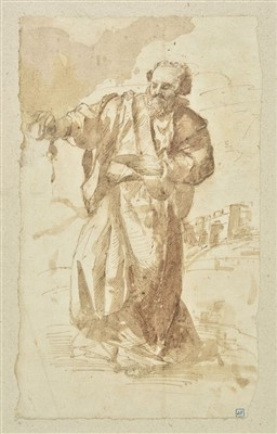 Lot 217 - Bolognese School. Bearded man anointing the ground with drops from a small vessel