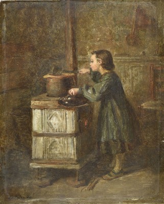 Lot 346 - Frere (Edouard, 1819-1886). Girl with Cooking Pot at the Stove, 1866