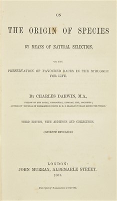Lot 207 - Darwin (Charles). On the Origin of Species by Means of Natural Selection, 3rd edition, 1861