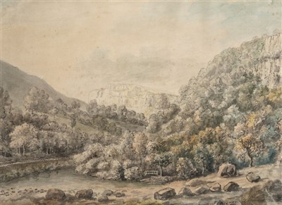Lot 223 - English School. Picturesque view of High Tor, Matlock, Derbyshire, late 18th century