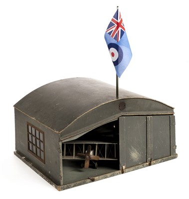 Lot 158 - WWI RFC. A rare and large toy model aeroplane hangar by Lines Bros, c. 1915