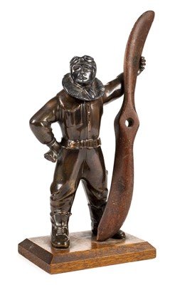 Lot 47 - Aviator Deskpiece. An Art-Deco period ornamental table-lighter c. 1930s