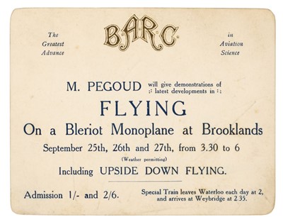 Lot 37 - Adolphe Pegoud. Brooklands Automobile Racing Club invitation, 1913