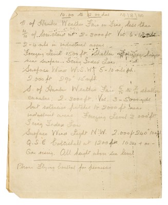 Lot 169 - WWII RAF Battle of Britain Weather Report., August 1940