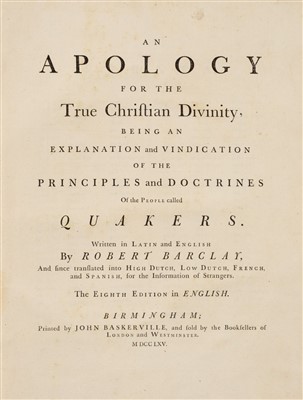 Lot 351 - Baskerville Press. An Apology for the True Christian Divinity..., Birmingham, 1765