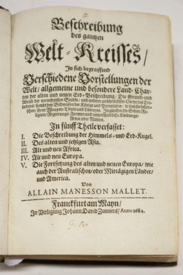 Lot 9 - Mallet (Allain Manesson). Beschreibung des gantzen Welt-Kreisses, 1st edition in German, 1684