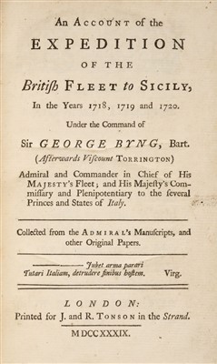 Lot 143 - Corbett (Thomas). An Account of the Expedition of the British Fleet to Sicily..., 1st edition, 1739