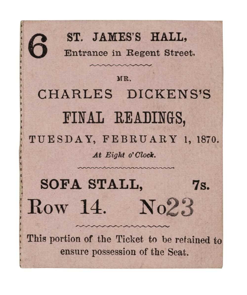 Lot 527 - Dickens (Charles). Ticket for Charles Dickens's Final Readings, 1870