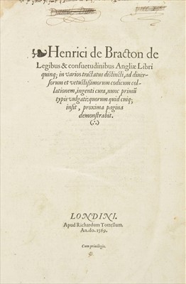 Lot 202 - Bracton (Henry de). De legibus Angliae, 1st edition, 1569, ex libris Daniel Dun