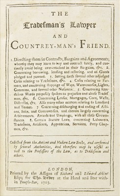 Lot 215 - Law. The Tradesman's Lawyer and Countrey-Man's Friend, 1st edition, 1703