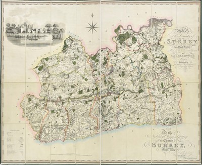 Lot 81 - Surrey. Greenwood (C & J), Map of the County of Surrey, 1823