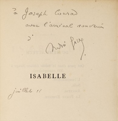 Lot 741 - Gide (André, 1869-1951). Isabelle, 1911, presentation copy to Joseph Conrad