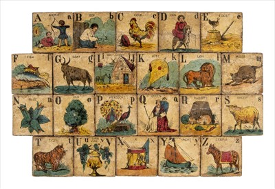 Lot 536 - Alphabet. A set of pictorial alphabet tiles, c. 1830s