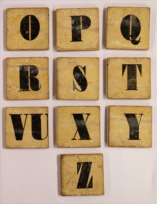 Lot 536 - Alphabet. A set of pictorial alphabet tiles, c. 1830s