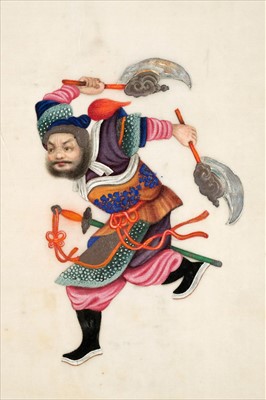 Lot 15 - Chinese Export School. Album of warrior pith paintings, Yut Shing, Canton, 19th century