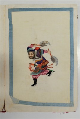 Lot 15 - Chinese Export School. Album of warrior pith paintings, Yut Shing, Canton, 19th century