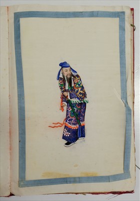 Lot 15 - Chinese Export School. Album of warrior pith paintings, Yut Shing, Canton, 19th century