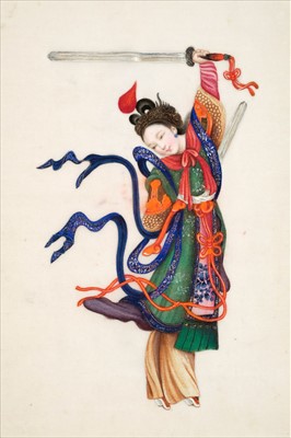 Lot 15 - Chinese Export School. Album of warrior pith paintings, Yut Shing, Canton, 19th century